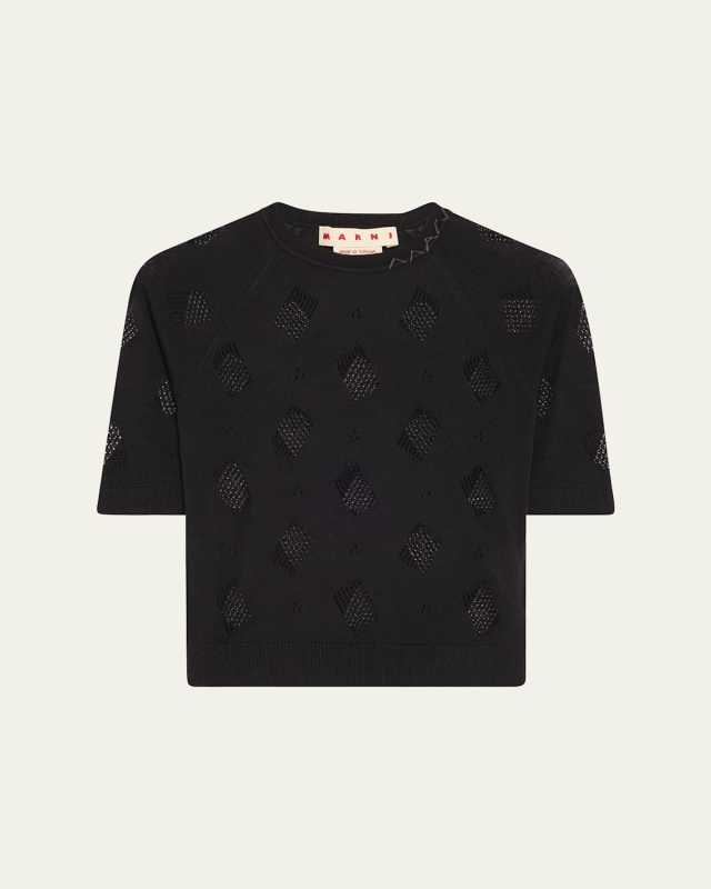 Short-Sleeve Perforated Knit Slim Sweater
